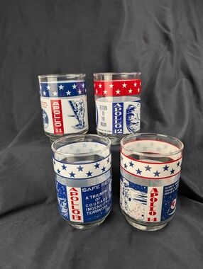 Libbey Apollo Space Mission 11/12/13/14 Commemorative Glasses (Set of 4) Vintage